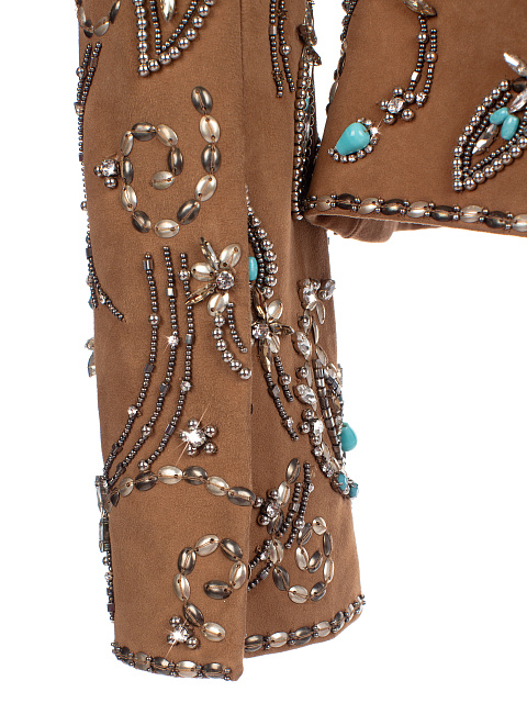 Brown Suede Embroidered Blazer, 5