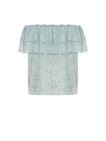 Blue Chiffon Off Shoulder Top, 2