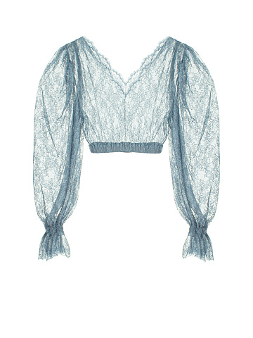 Light Blue Lace Cropped Blouse, 2