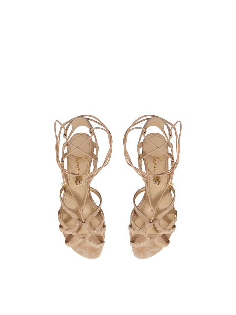 Beige Suede Flat Sandals, 4
