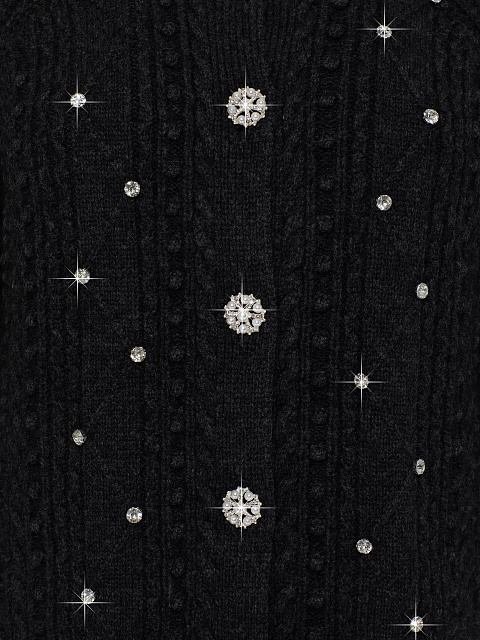 Black Rhinestones Long Wool Cardigan, 3 Black Rhinestones Long Wool Cardigan, 3