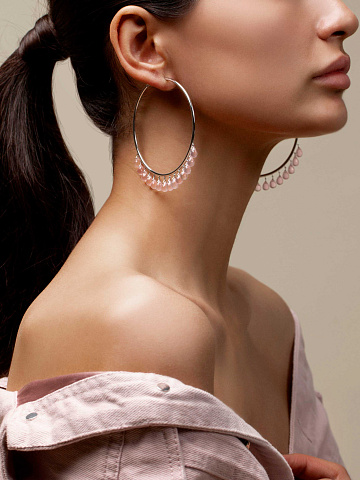 White Gold & Briolette-cut Pink Quartz Hoop Earrings, 2