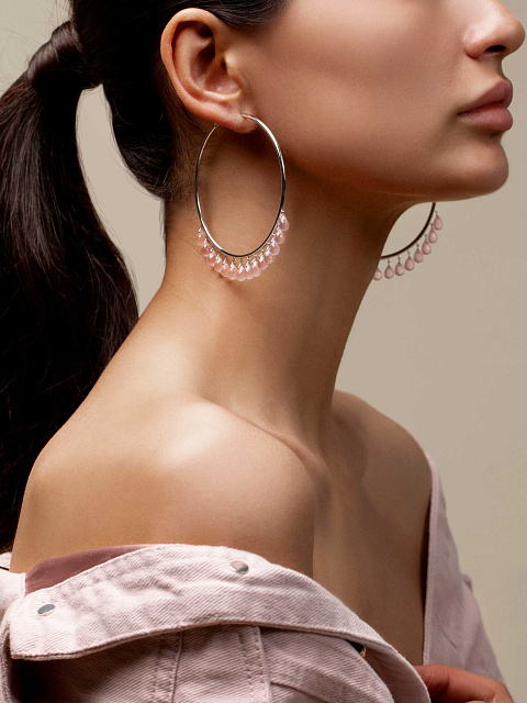 White Gold & Briolette-cut Pink Quartz Hoop Earrings, 2