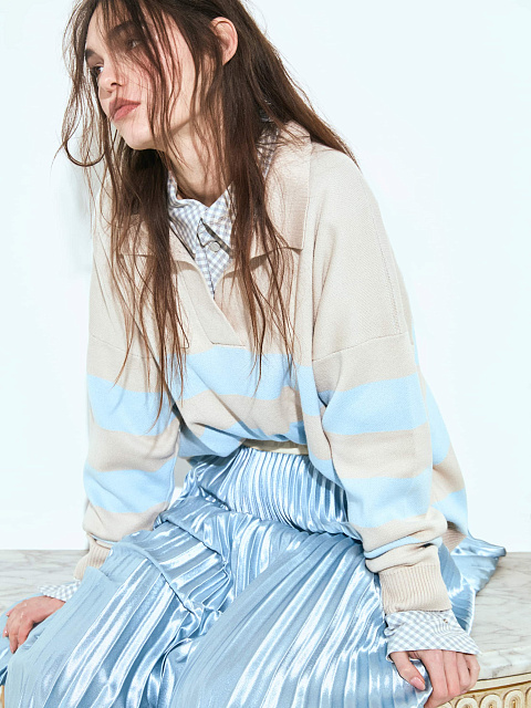 Beige & Blue Striped Cotton Pullover, 2 Beige & Blue Striped Cotton Pullover, 2