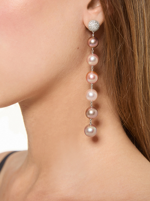 Long white gold earrings with Multicolor pearls, 4