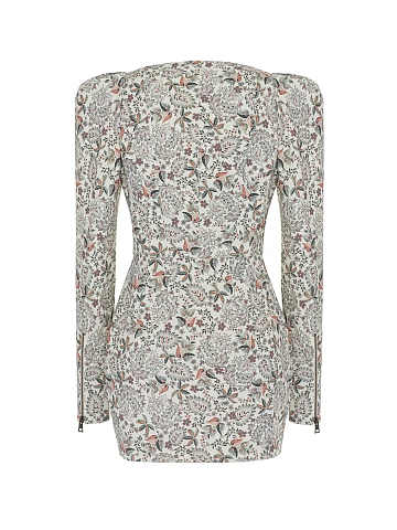 White Floral Print Cotton Mini Dress, 2