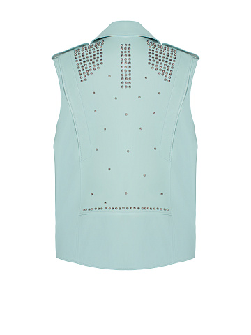 Light Blue Oversized Studded Leather Vest, 2