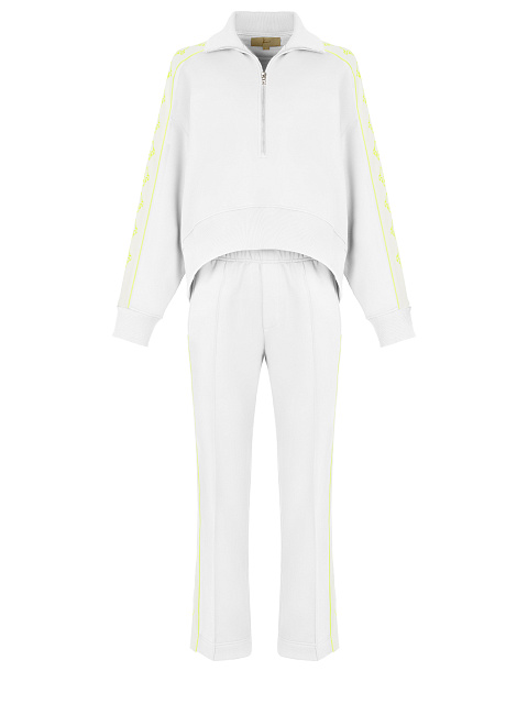 White & Neon Yellow Lily Embroidered Jersey Suit, 1 White & Neon Yellow Lily Embroidered Jersey Suit, 1