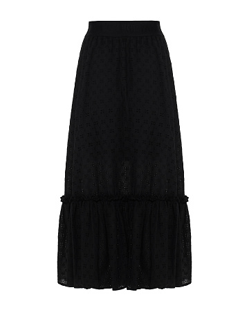 Black Cotton Lace Midi Skirt, 2