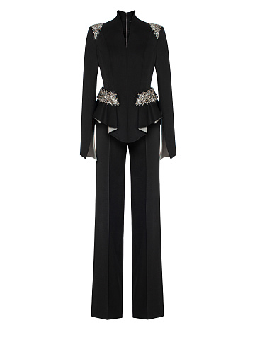 Black Rhinestones Wool Pant Suit, 1