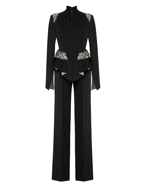 Black Rhinestones Wool Pant Suit, 1 Black Rhinestones Wool Pant Suit, 1