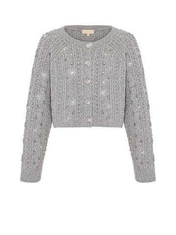 Grey Rhinestones Cashmere Cardigan, 1