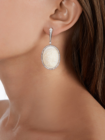 White Gold Cameo Earrings, 2