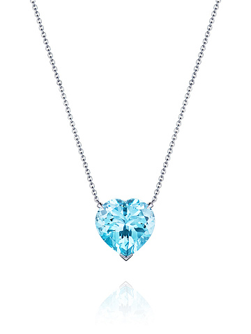 Heart Topaz Sky, Briolette Rock Crystal, Round Ruby & White Gold Necklace , 1