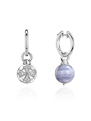 White gold hoops with chalcedony bead and diamonds, 1