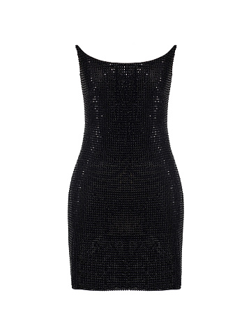 Black Mesh Mini Dress With Swarovski Crystals, 1