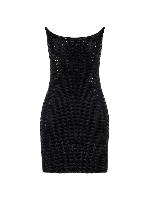 Black Mesh Mini Dress With Swarovski Crystals, 1