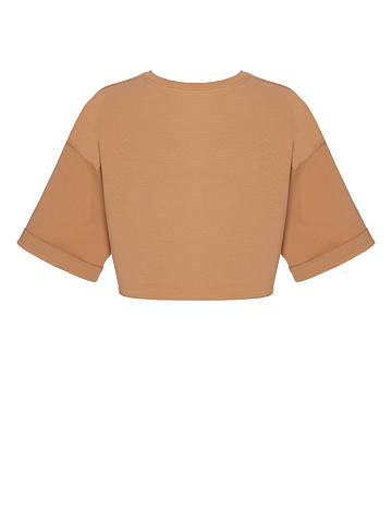 Beige cropped cotton T-shirt , 2