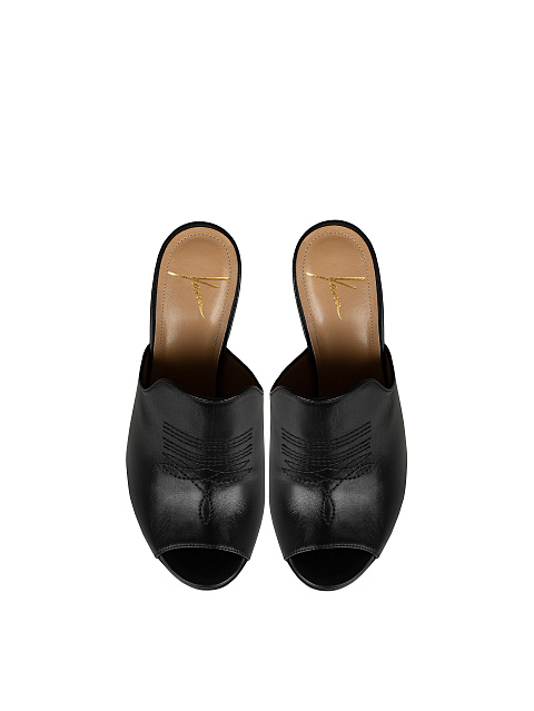 Black Leather Heeled Mules, 4