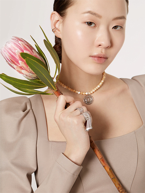 Silver & Cubic Zirkonia Wide Tassel Ring, 6