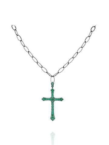 Black Gold & Emeralds Cross Necklace, 1