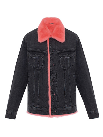 Black Denim & Pink Mink Fur Jacket, 1