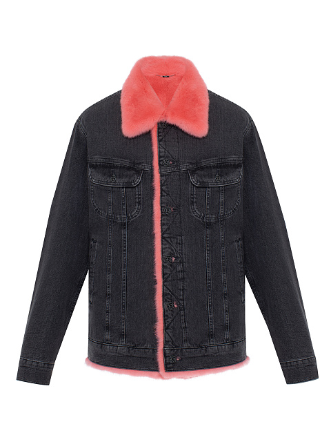 Black Denim & Pink Mink Fur Jacket, 1 Black Denim & Pink Mink Fur Jacket, 1