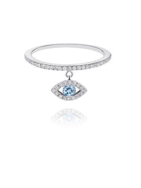 Blue Quartz, Round Diamond & White Gold Ring, 1