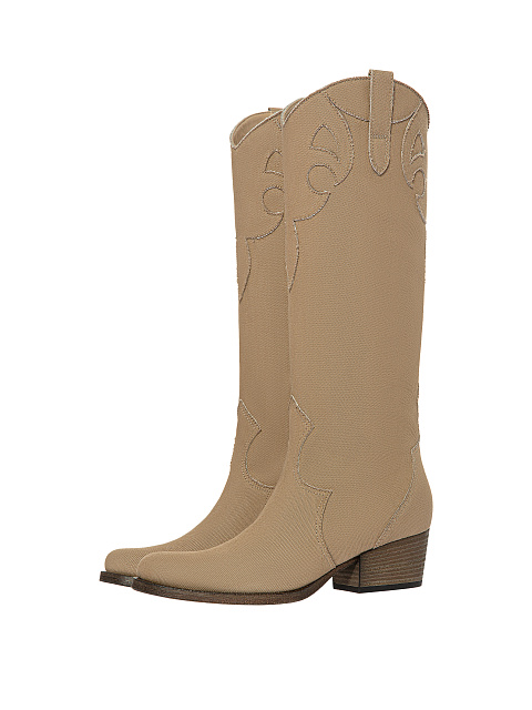 Beige Denim Cowboy Boots, 1