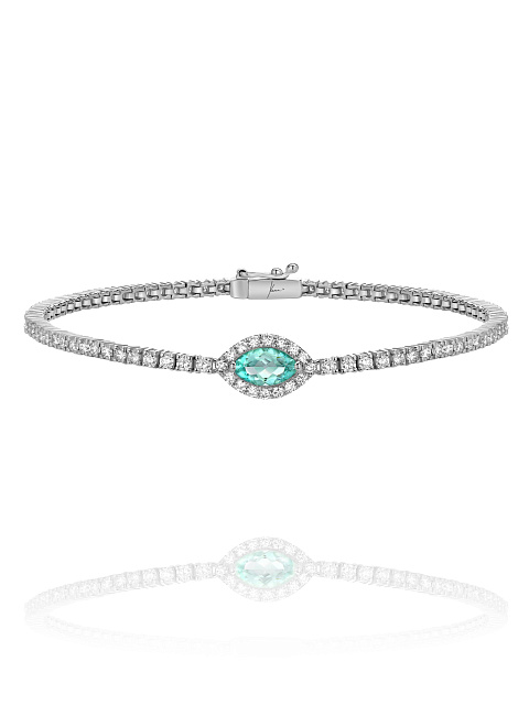 Tourmaline Paraiba, Round Diamond & White Gold Bracelet, 1