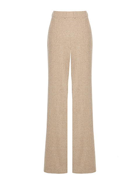 Beige Wool Flared Trousers, 2