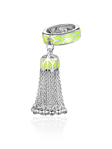 White gold hand chain ring with lime-colored enamel, 1