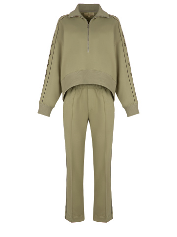 Olive Green Embroidered Jersey Suit, 1