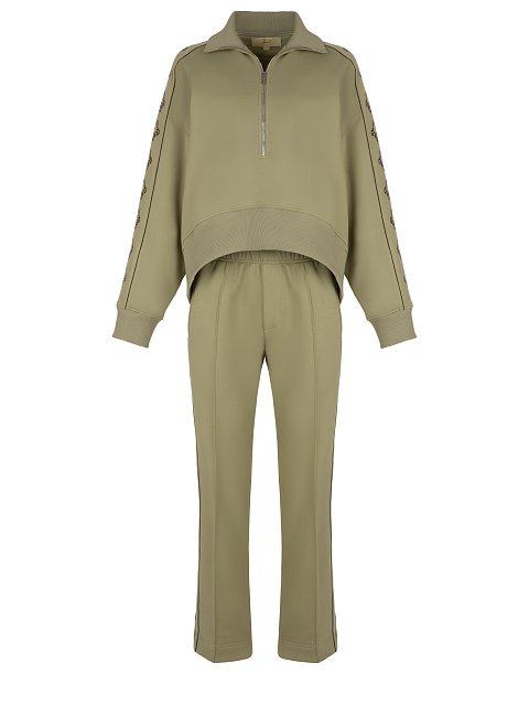 Olive Green Embroidered Jersey Suit, 1