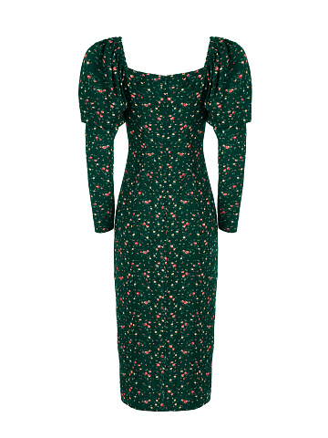 Green Floral Print Midi Dress, 2