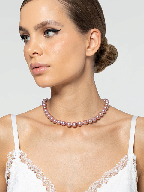 Pink pearl necklace with amethyst, 4