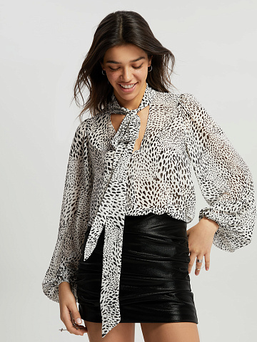 Black & White Leoprad Printed Chiffon Blouse, 2