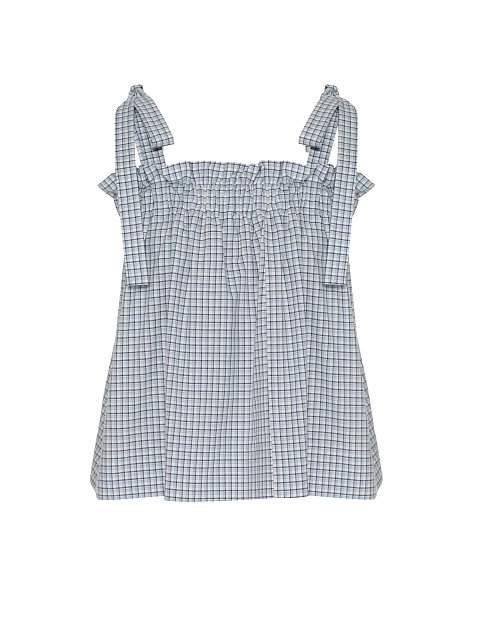 Blue & White Checkered Top With Tie Straps, 1 Blue & White Checkered Top With Tie Straps, 1
