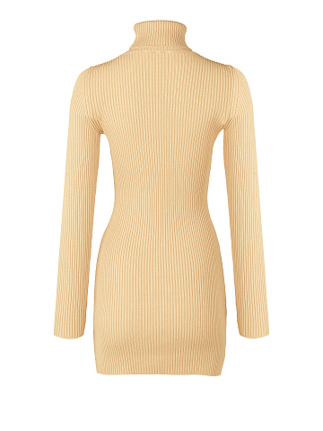 Sand Rib Knit Turtleneck Mini Dress, 2
