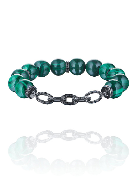 Oxidized gold bracelet with malachite and black diamonds, 1