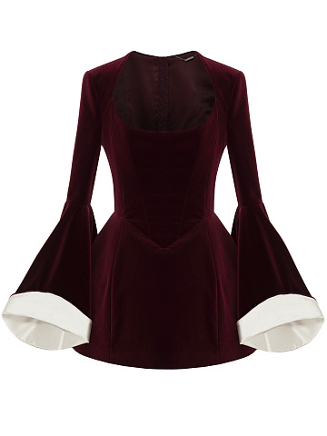 Bordeaux Velvet & White Silk Mini Dress, 1