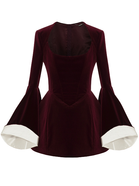 Bordeaux Velvet & White Silk Mini Dress, 1 Bordeaux Velvet & White Silk Mini Dress, 1