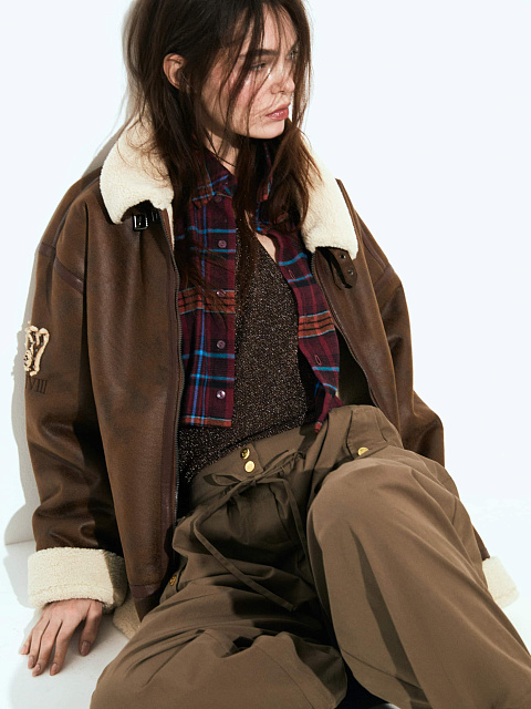 Brown faux‑fur shearling jacket, 2 Brown faux‑fur shearling jacket, 2