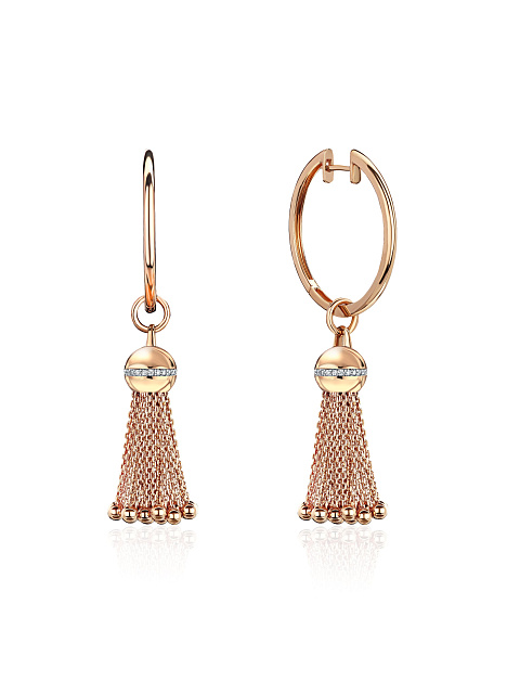 Medium rose gold hoop earrings with tassels, 1