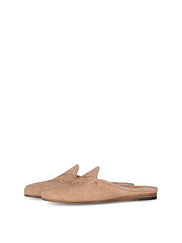 Embroidered Beige Suede Mules, 1