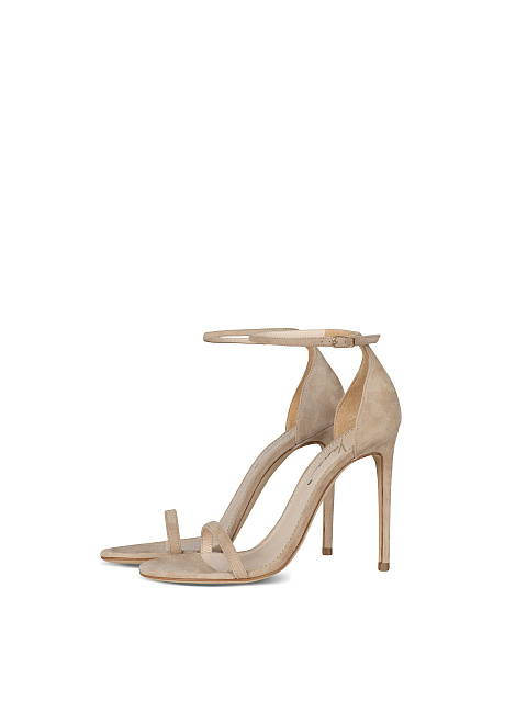 Beige Suede Heeled Sandals, 1