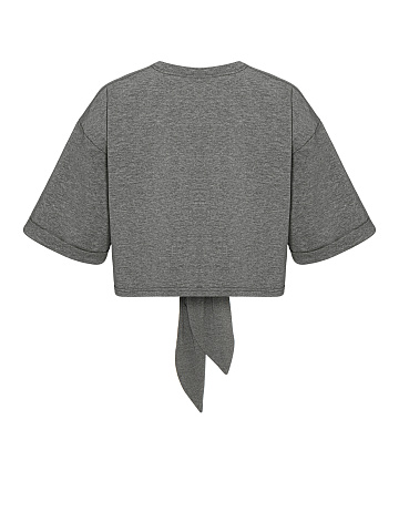 Dark grey cropped T-shirt with a knot, 2
