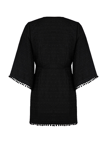 Black Cotton Lace Wrap Mini Dress, 2