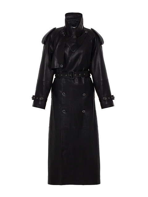 Black Textured Leather Trench Coat, 7 Black Textured Leather Trench Coat, 7