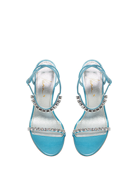 Blue Leather Sandals With Rhinestones, 4